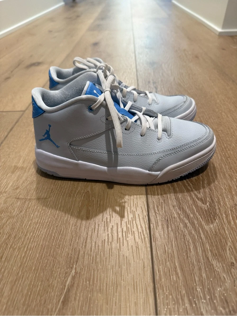 Jordan Kids White and Light Blue Mid-Top Sneakers